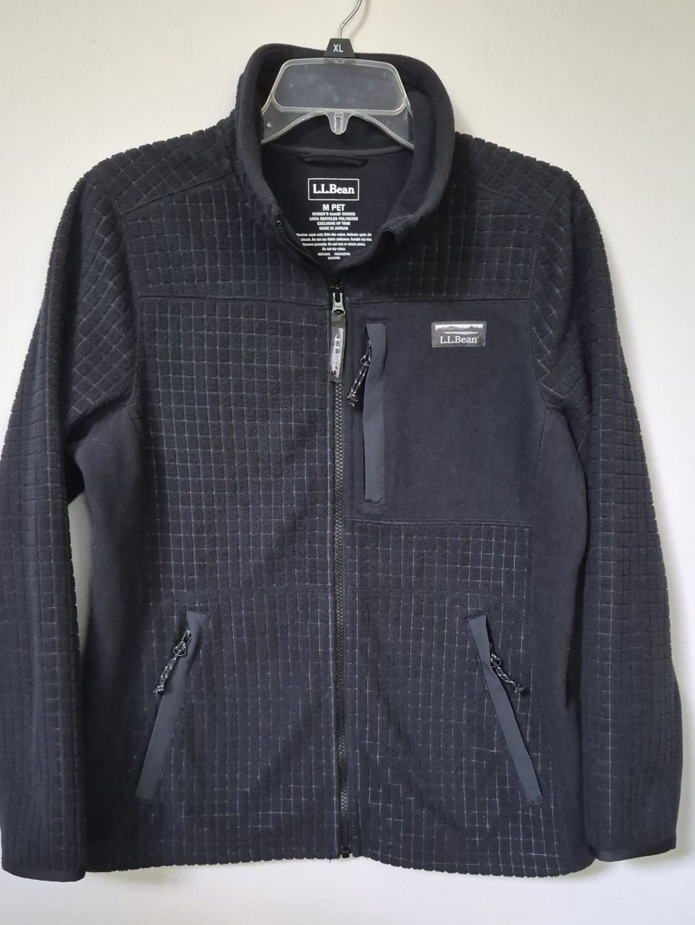 L.L. Bean Mountain Classic Windproof Fleece Jacket Womens MP Black Textured Grid